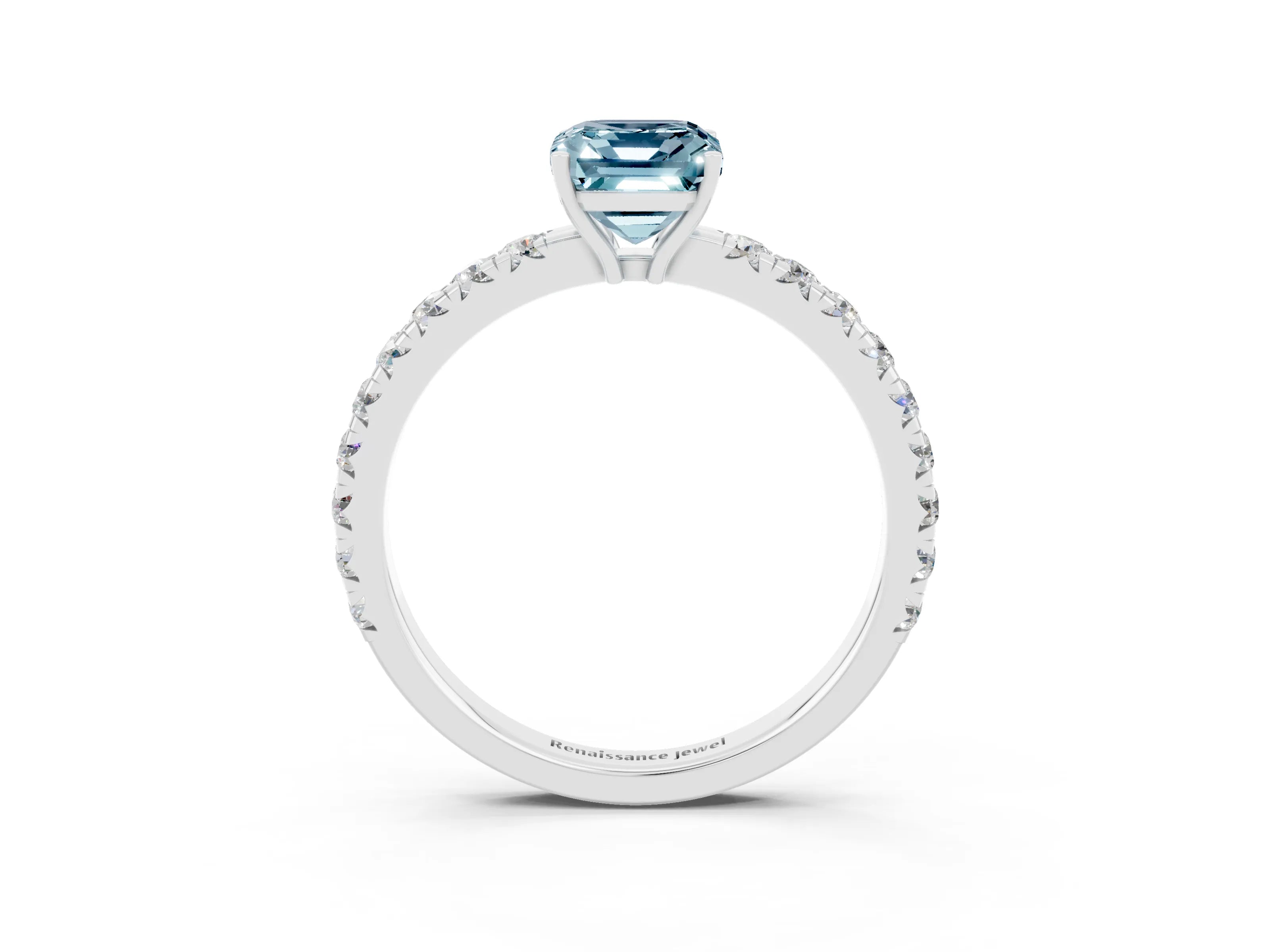 White gold Emerald Cut Aquamarine Pavé Solitaire Engagement Ring with Four-Prong Setting_15