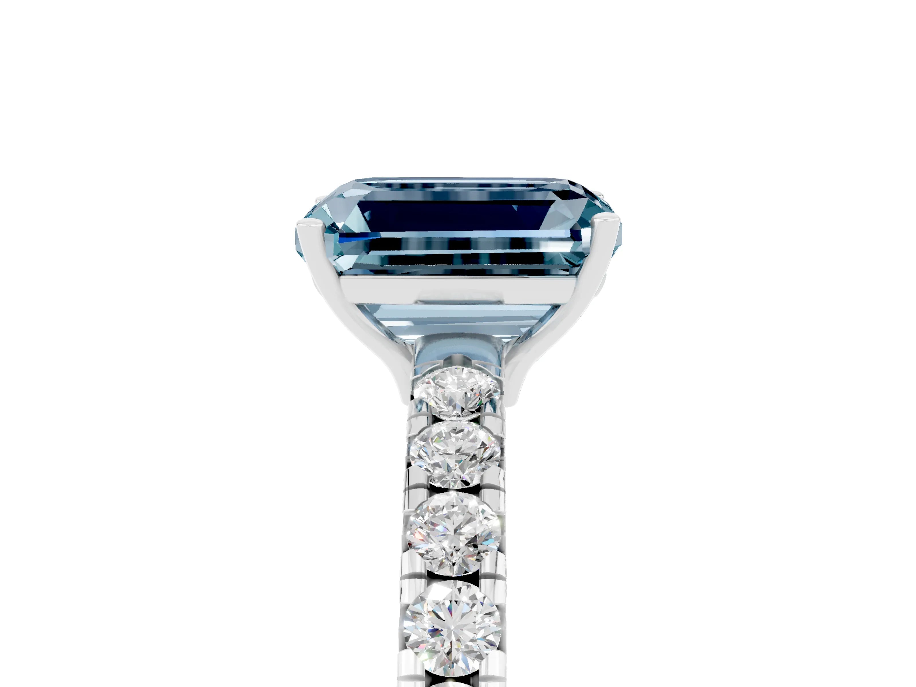 White gold Emerald Cut Aquamarine Pavé Solitaire Engagement Ring with Four-Prong Setting_17