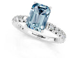 White gold Emerald Cut Aquamarine Pavé Solitaire Ring with Round Band and Prong Setting_37