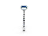 White gold Emerald Cut Aquamarine Pavé Solitaire Ring with Round Band and Prong Setting_38
