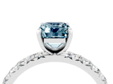 White gold Emerald Cut Aquamarine Pavé Solitaire Ring with Round Band and Prong Setting_40