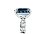 White gold Emerald Cut Aquamarine Pavé Solitaire Ring with Round Band and Prong Setting_41
