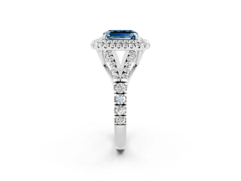 White gold Emerald Cut Aquamarine Pavé Split Shank Double Halo Engagement Ring_2