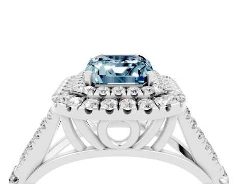 White gold Emerald Cut Aquamarine Pavé Split Shank Double Halo Engagement Ring_4