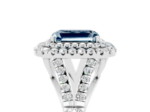 White gold Emerald Cut Aquamarine Pavé Split Shank Double Halo Engagement Ring_5