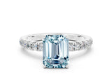 White gold Emerald Cut Aquamarine Pave Band Solitaire Ring with Four-Prong Setting_24