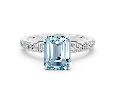 White gold Emerald Cut Aquamarine Pave Band Solitaire Ring with Four-Prong Setting_24
