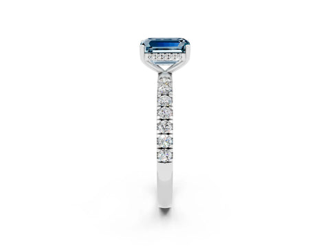 White gold Emerald Cut Aquamarine Pave Band Solitaire Ring with Four-Prong Setting_26