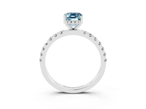 White gold Emerald Cut Aquamarine Pave Band Solitaire Ring with Four-Prong Setting_27