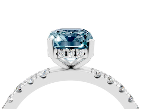 White gold Emerald Cut Aquamarine Pave Band Solitaire Ring with Four-Prong Setting_28