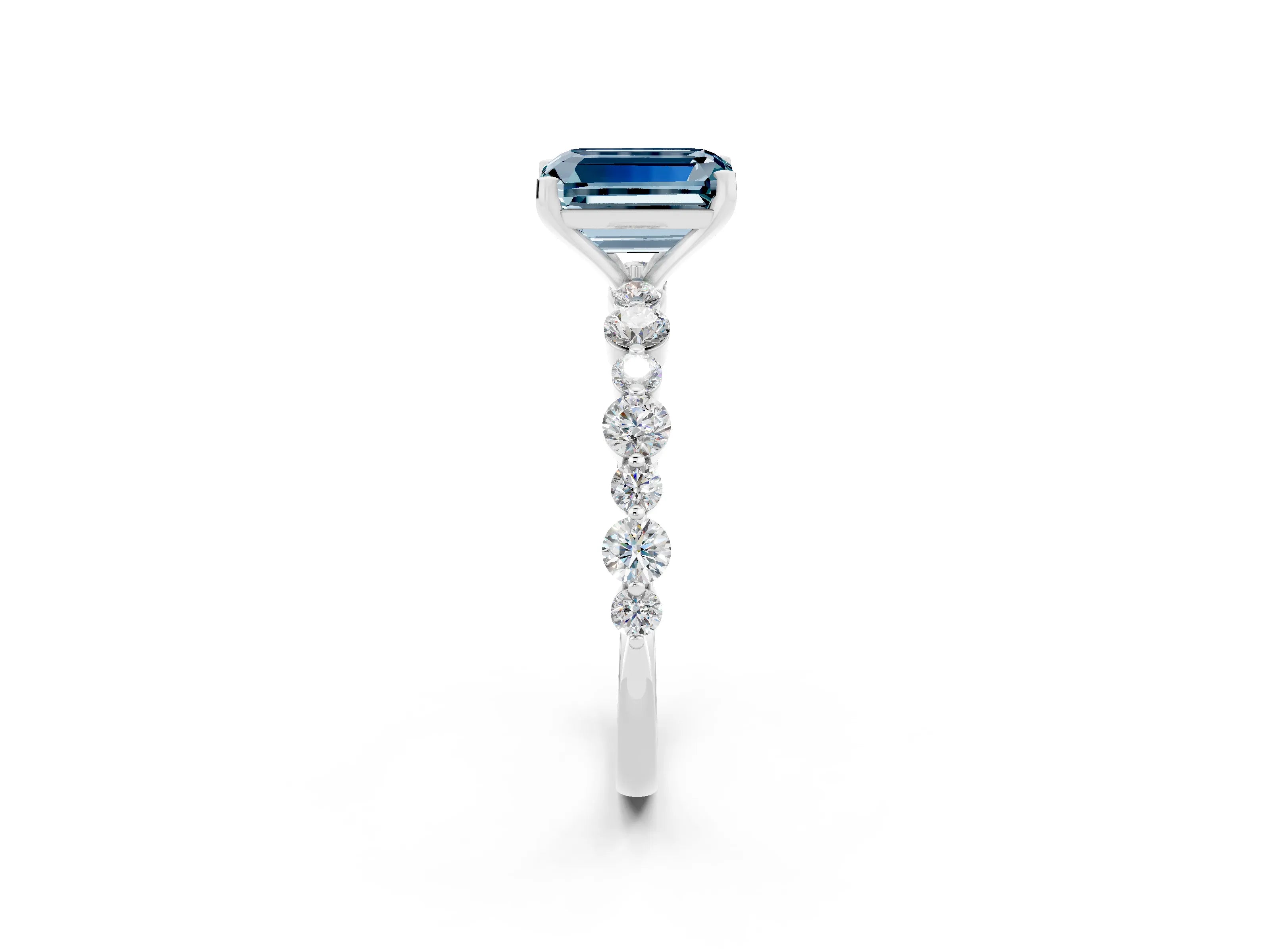 White gold Emerald Cut Aquamarine Prong Set Engagement Ring with Pavé Band_2