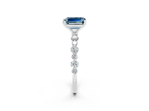 White gold Emerald Cut Aquamarine Prong Set Engagement Ring with Pavé Band_2