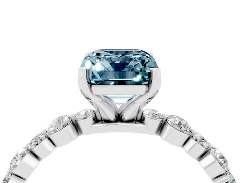 White gold Emerald Cut Aquamarine Prong Set Engagement Ring with Pavé Band_4