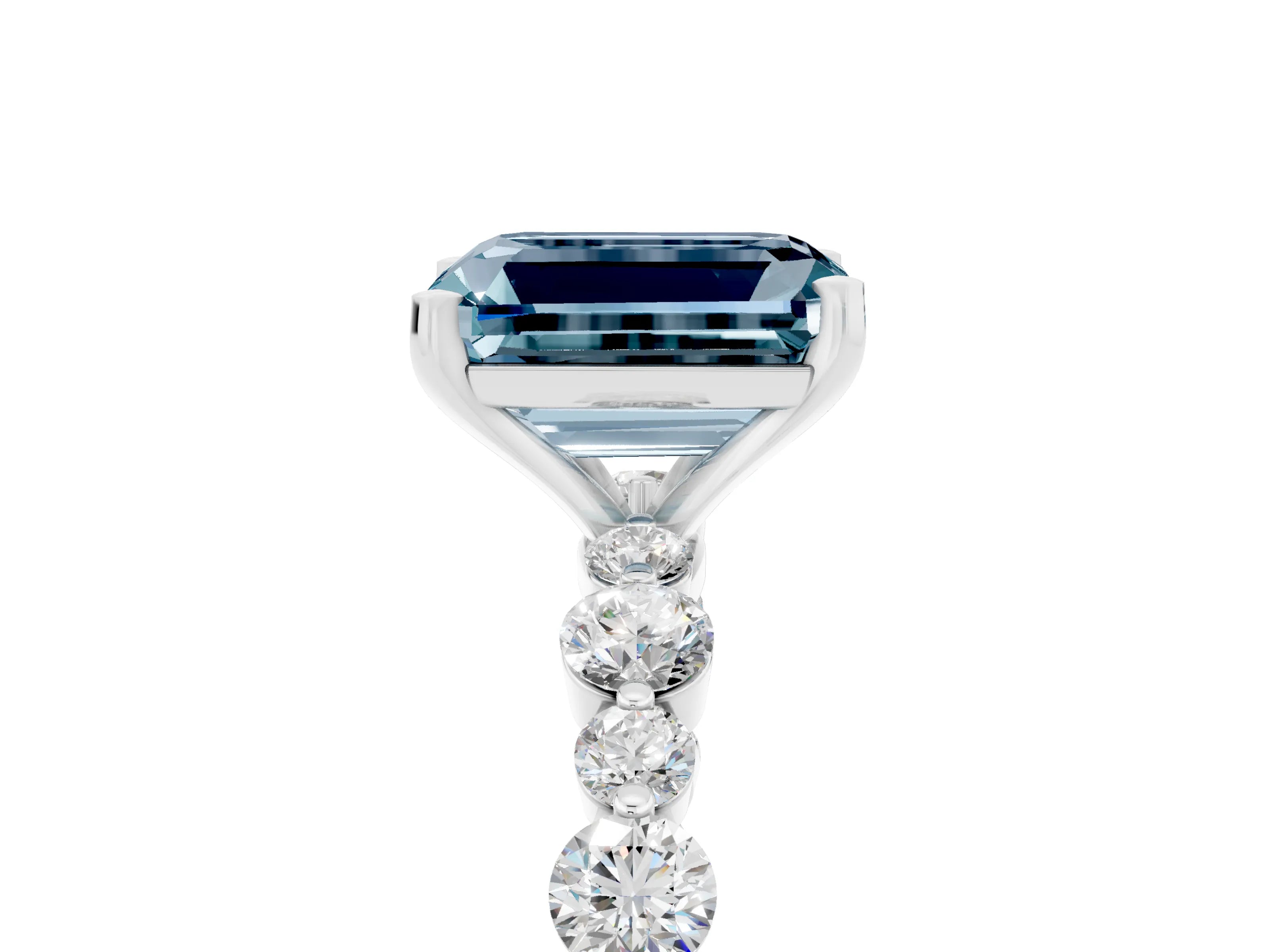 White gold Emerald Cut Aquamarine Prong Set Engagement Ring with Pavé Band_5