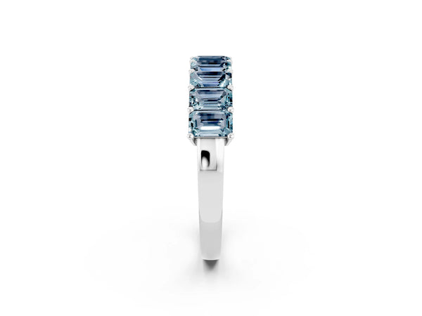 Platinum Emerald Cut Aquamarine Prong-Set Eternity Band