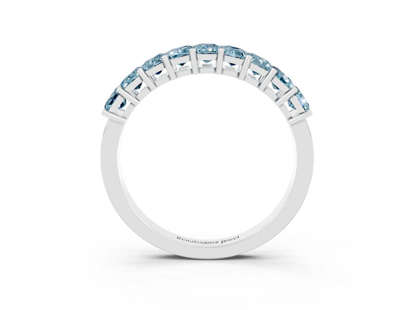 Platinum Emerald Cut Aquamarine Prong-Set Eternity Band