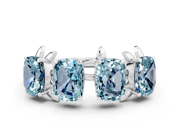 White gold Emerald Cut Aquamarine Prong-Set Half Eternity Band