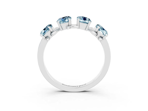 White gold Emerald Cut Aquamarine Prong-Set Half Eternity Band