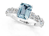 White gold Emerald Cut Aquamarine Prong Setting with Side Stones on a Pave Band_1