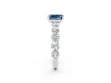 White gold Emerald Cut Aquamarine Prong Setting with Side Stones on a Pave Band_2