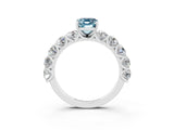 White gold Emerald Cut Aquamarine Prong Setting with Side Stones on a Pave Band_3