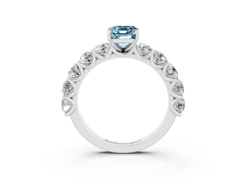 White gold Emerald Cut Aquamarine Prong Setting with Side Stones on a Pave Band_3