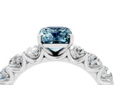 White gold Emerald Cut Aquamarine Prong Setting with Side Stones on a Pave Band_4
