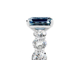 White gold Emerald Cut Aquamarine Prong Setting with Side Stones on a Pave Band_5