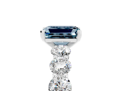 White gold Emerald Cut Aquamarine Prong Setting with Side Stones on a Pave Band_5