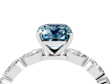 White gold Emerald Cut Aquamarine Ring with Marquise Side Stones and Prong Setting_4