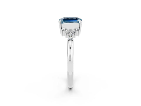 White gold Emerald Cut Aquamarine Ring with Side Stones and Four-Prong Setting_38