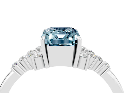 White gold Emerald Cut Aquamarine Ring with Side Stones and Four-Prong Setting_40