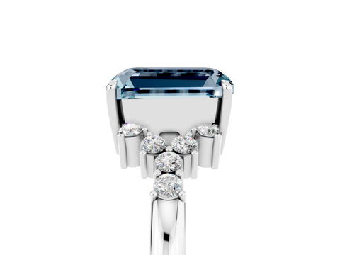 White gold Emerald Cut Aquamarine Ring with Side Stones and Four-Prong Setting_41