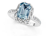 White gold Emerald Cut Aquamarine Scalloped Halo Engagement Ring with Round Shared Prong Band_25