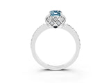 White gold Emerald Cut Aquamarine Scalloped Halo Engagement Ring with Round Shared Prong Band_27