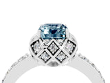 White gold Emerald Cut Aquamarine Scalloped Halo Engagement Ring with Round Shared Prong Band_28