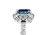 White gold Emerald Cut Aquamarine Scalloped Halo Engagement Ring with Round Shared Prong Band_29