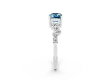 White gold Emerald Cut Aquamarine Scattered Round Accent Ring with Prong Setting_26