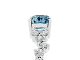 White gold Emerald Cut Aquamarine Scattered Round Accent Ring with Prong Setting_29