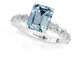White gold Emerald Cut Aquamarine Side Stone Solitaire Ring with Round  and Four-Prong Setting_61