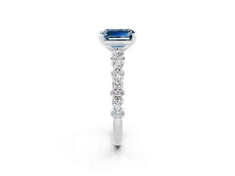 White gold Emerald Cut Aquamarine Side Stone Solitaire Ring with Round  and Four-Prong Setting_62