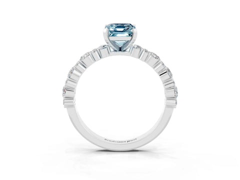 White gold Emerald Cut Aquamarine Side Stone Solitaire Ring with Round  and Four-Prong Setting_63