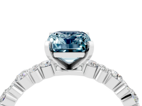 White gold Emerald Cut Aquamarine Side Stone Solitaire Ring with Round  and Four-Prong Setting_64