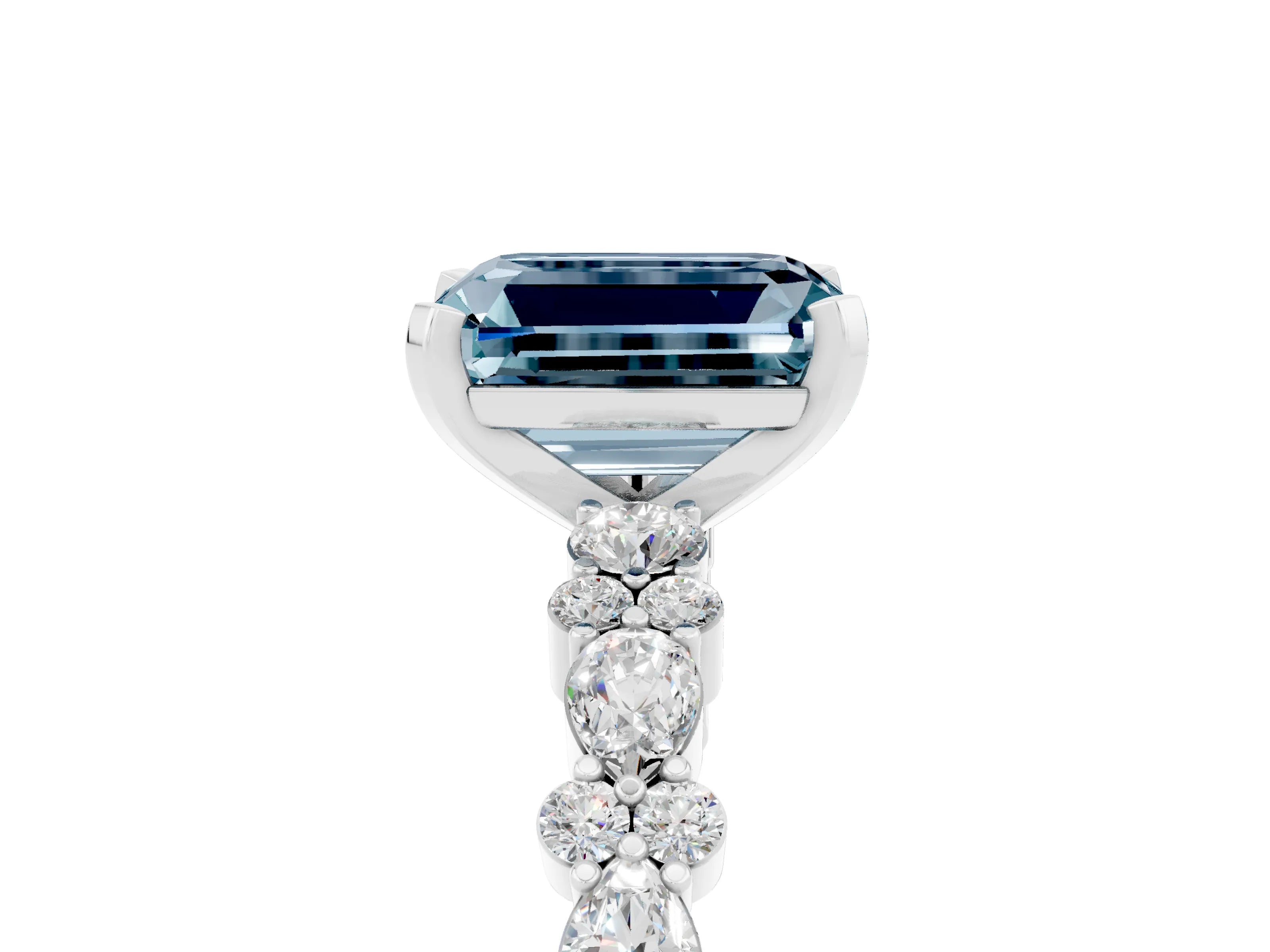 White gold Emerald Cut Aquamarine Side Stone Solitaire Ring with Round  and Four-Prong Setting_65