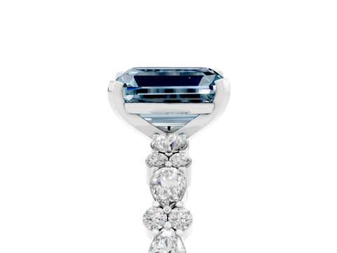 White gold Emerald Cut Aquamarine Side Stone Solitaire Ring with Round  and Four-Prong Setting_65