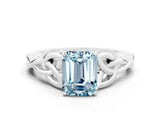 White gold Emerald Cut Aquamarine Solitaire Celtic Knot Ring with Four-Prong Setting_12