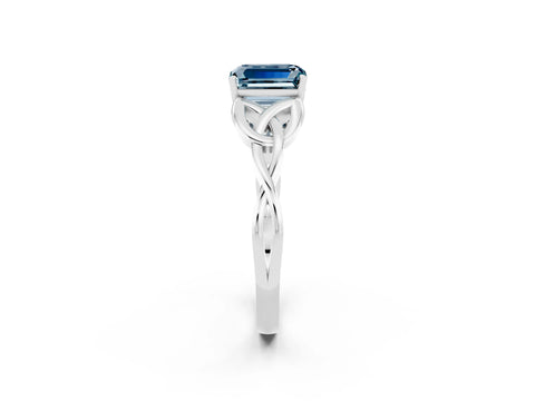 White gold Emerald Cut Aquamarine Solitaire Celtic Knot Ring with Four-Prong Setting_14