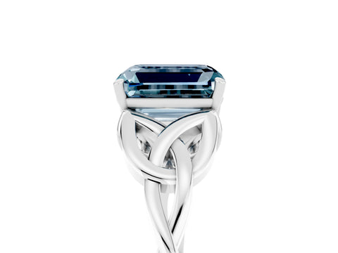 White gold Emerald Cut Aquamarine Solitaire Celtic Knot Ring with Four-Prong Setting_17