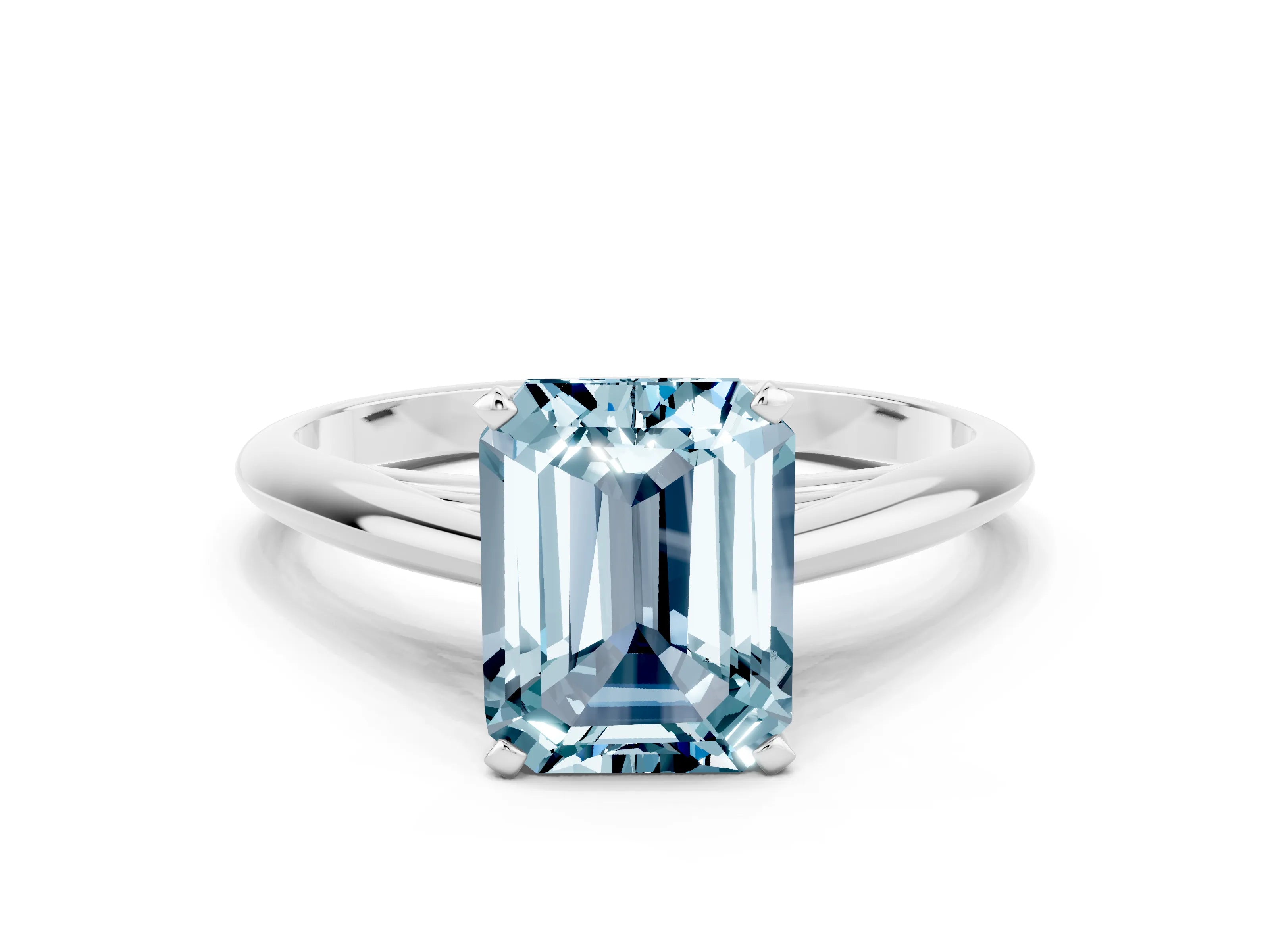 White gold Emerald Cut Aquamarine Solitaire Engagement Ring with Cathedral Setting and Four-Prong Mount_12
