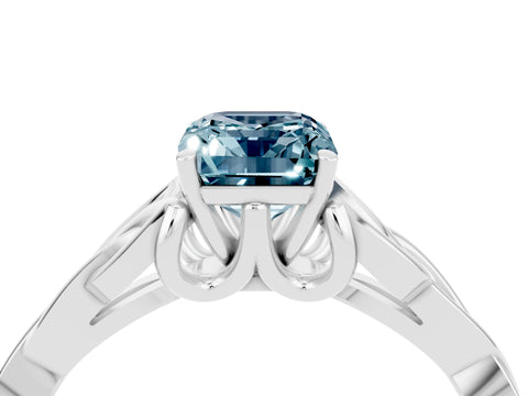 White gold Emerald Cut Aquamarine Solitaire Engagement Ring with Celtic Knot Band and Four-Prong Setting_4